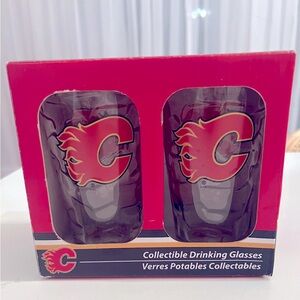 Calgary Flames Collectible 90s Drinking Glasses set of 2 New in Box